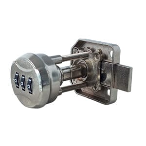 Serratura per cassetto con paletto passante (con prolunga per pannelli e ante spesse). Chiusura a combinazione numerica