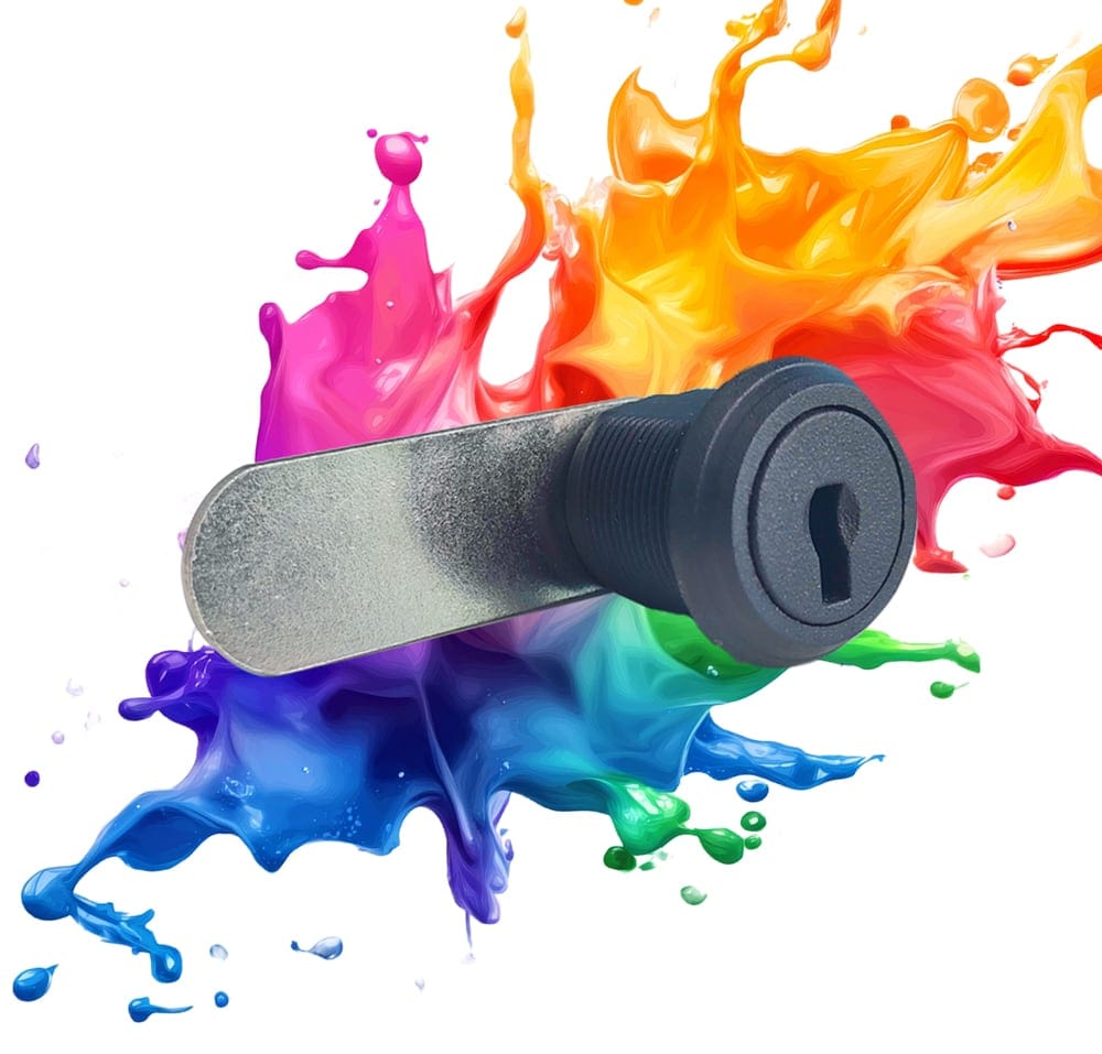 Serratura in tecnopolimero con grafica multicolore per sottolineare le numerose colorazioni disponibili Serratura in tecnopolimero con grafica multicolore per sottolineare le numerose colorazioni disponibili
